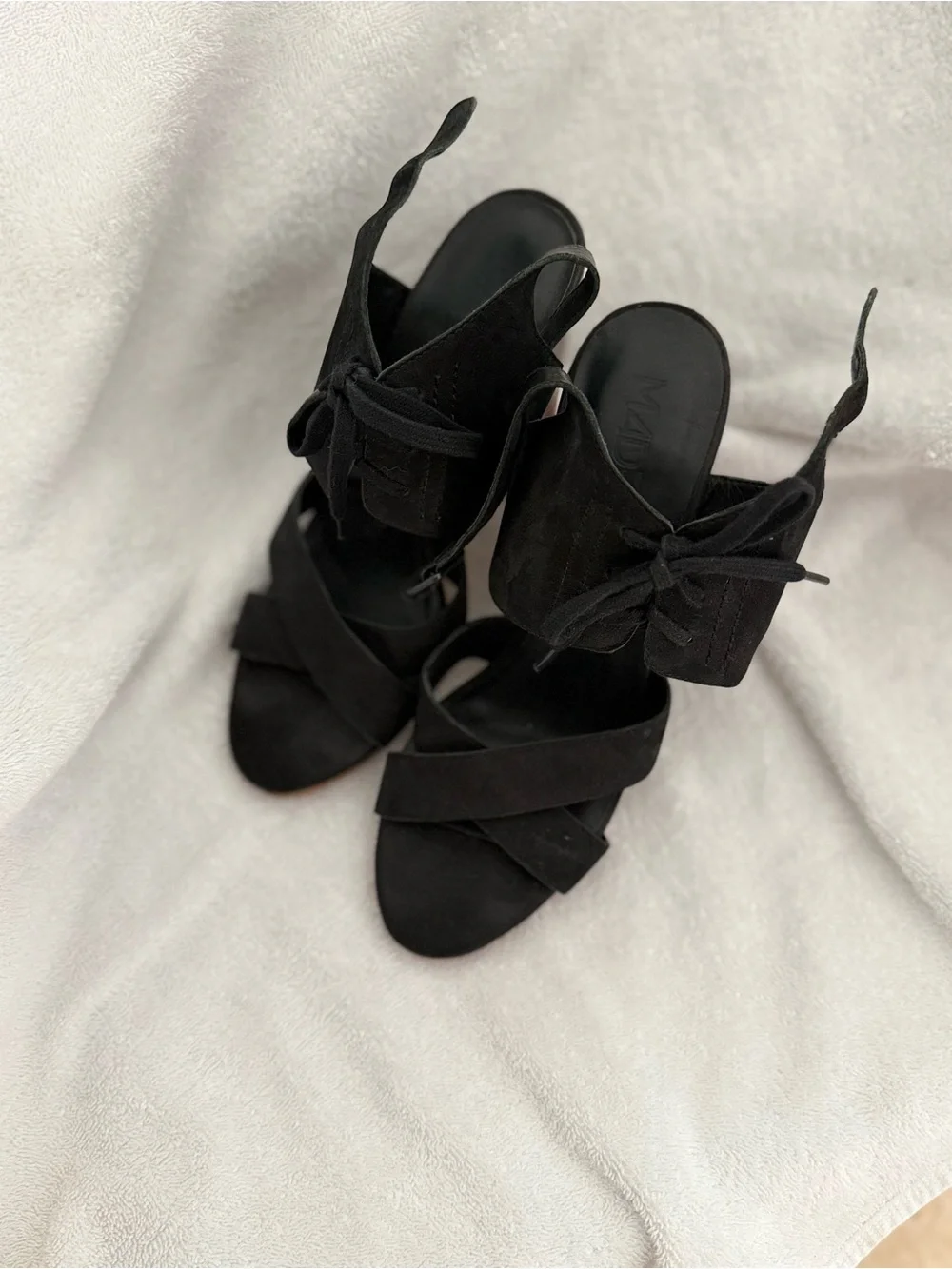 Suede Black Block Heel Lace-Up Sandals